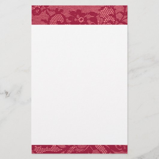 Elegante Dieprode Kant Rand Romantisch Briefpapier (Voorkant)
