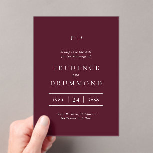 Elegante dieprode trouw 'Save the Date' Acryl Uitnodigingen