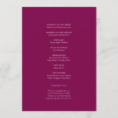 Elegante Dieproze Bloemige Huwelijksprogramma Programmakaart (Achterkant)