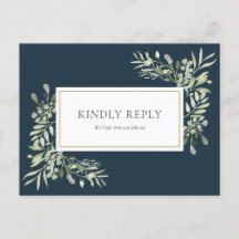 Elegante diepzee-blauwe groene huwelijks-RSVP kaar