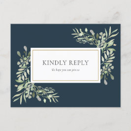 Elegante diepzee-blauwe groene huwelijks-RSVP kaar Uitnodiging Briefkaart