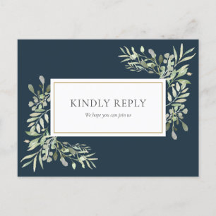 Elegante diepzee-blauwe groene huwelijks-RSVP kaar Uitnodiging Briefkaart
