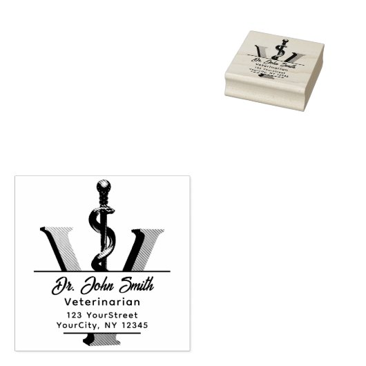 Elegante Diergeneeskunde Asclepius Script Rubberstempel (Gestempeld)