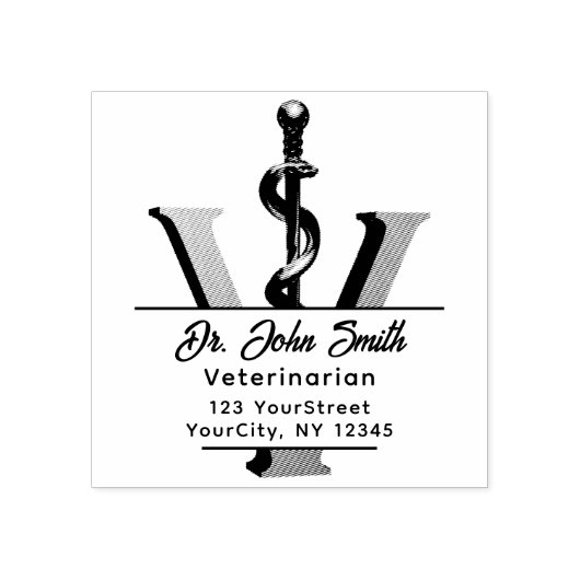 Elegante Diergeneeskunde Asclepius Script Rubberstempel (Afrduk)