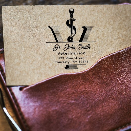 Elegante Diergeneeskunde Asclepius Script Rubberstempel