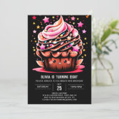 Elegante digitale cupcake meisje verjaardag kaart (Staand voorkant)