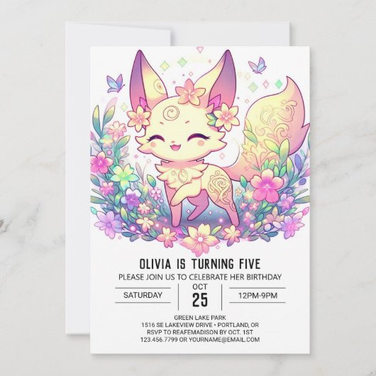 Elegante digitale geboortedag van Fox Kaart (Voorkant)