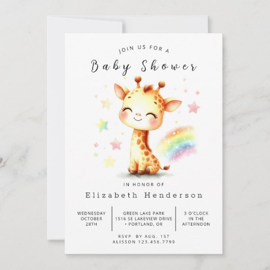 Elegante digitale giraffe baby shower kaart (Voorkant)