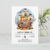 Elegante digitale leuke piraat verjaardag kaart (Staand voorkant)