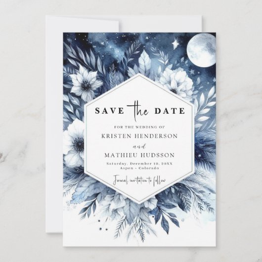 Elegante digitale maanverlichte bruiloft save the date (Voorkant)