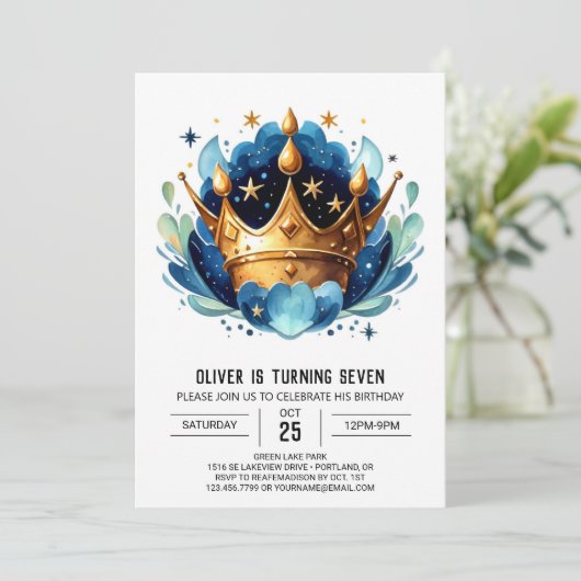 Elegante digitale prins kroonverjaardag kaart (Staand voorkant)