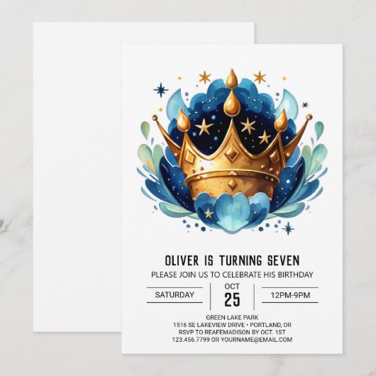 Elegante digitale prins kroonverjaardag kaart (Voorkant / Achterkant)