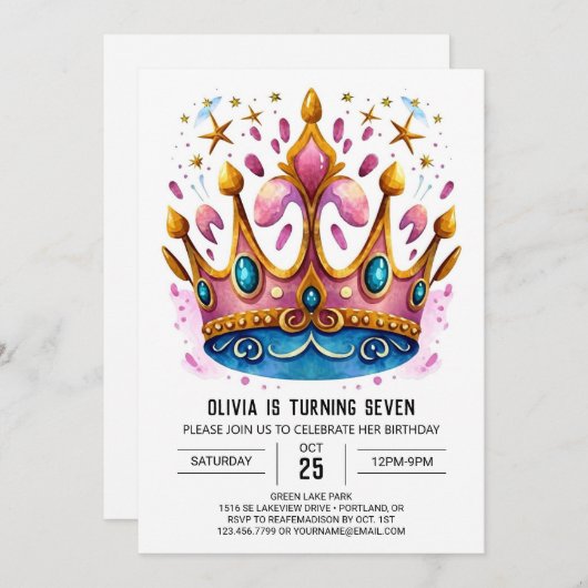 Elegante digitale prinses kroonverjaardag kaart (Voorkant / Achterkant)