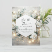 Elegante digitale witte rozen bruiloft save the date (Staand voorkant)
