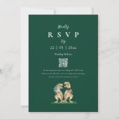 Elegante Dinosaur Groen Huwelijk QR Code Kaart (Achterkant)