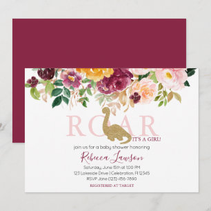 Elegante dinosaurus roze & maroon baby meisje douc kaart