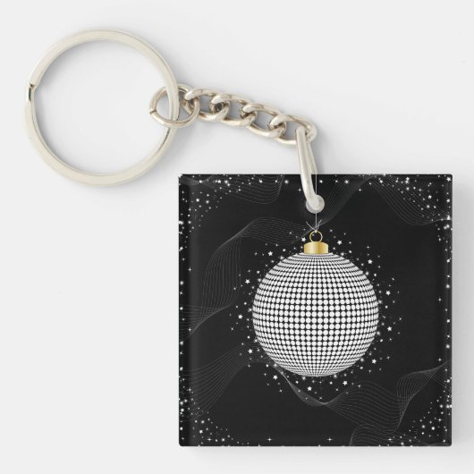 Elegante Disco Bal Kerst Ornament Sleutelhanger (Voorkant)