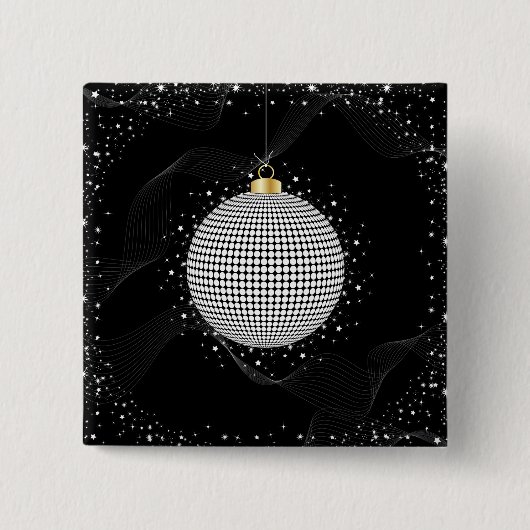Elegante Disco Bal Kerst Ornament Vierkante Button 5,1 Cm (Voorkant)