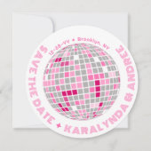Elegante Disco Ball Roze Wit Rond Huwelijk Save The Date (Voorkant)