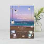 Elegante disco ballen gouden lichten strand bruilo kaart (Staand voorkant)