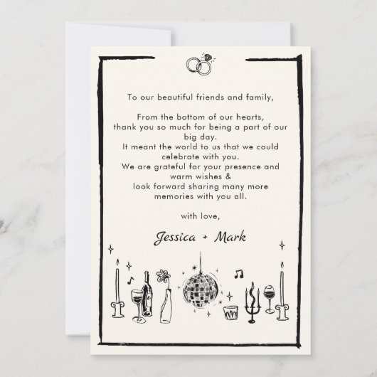 Elegante Disco bruiloft dank u kaart (Achterkant)
