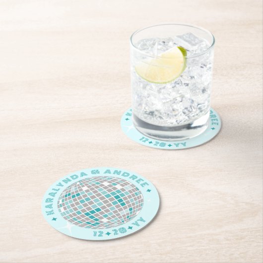 Elegante discobal Blauwgroen blauw rond bruiloft Ronde Kartonnen Onderzetter (Insitu)