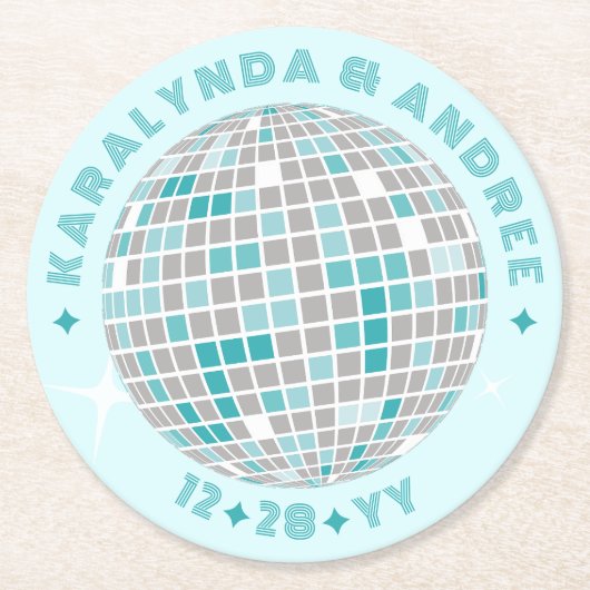 Elegante discobal Blauwgroen blauw rond bruiloft Ronde Kartonnen Onderzetter (Voorkant)