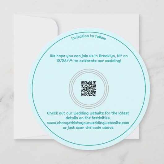 Elegante discobal Blauwgroen blauw rond bruiloft Save The Date (Achterkant)