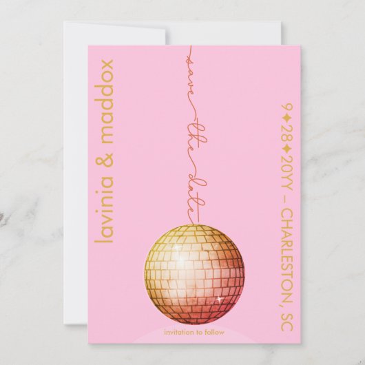 Elegante discobal foto roze gouden QR-code bruilof Save The Date (Voorkant)