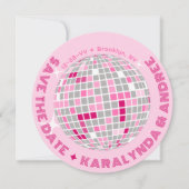 Elegante discobal roze ronde bruiloft save the date (Voorkant)