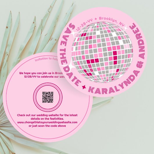 Elegante discobal roze ronde bruiloft save the date