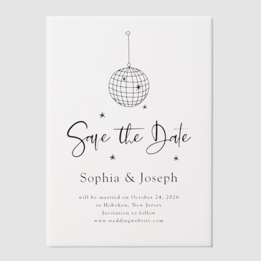 Elegante discobal | Trouwen Bewaar de datum Vellum Uitnodigingen (Voorkant)