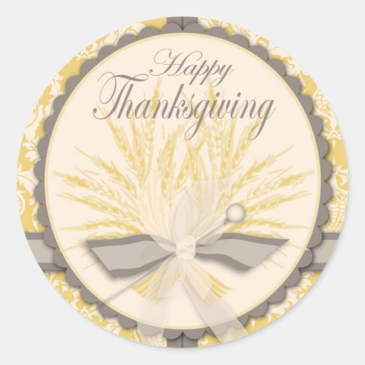 Elegante distel en tarwe Thanksgiving Ronde Sticker (Voorkant)