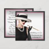 Elegante diva roze en zwart 40e verjaardag kaart (Voorkant / Achterkant)