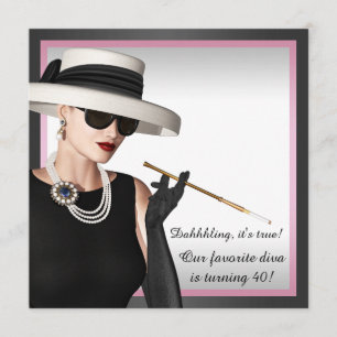 Elegante diva roze en zwart 40e verjaardag kaart
