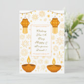 Elegante Diwali lampen en lantaarn met vuurwerk Kaart (Staand voorkant)