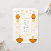 Elegante Diwali lampen en lantaarn met vuurwerk Kaart (Voorkant / Achterkant in situ)