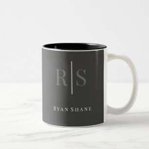 Elegante DIY grijze monogram & witte naam, donkerg Tweekleurige Koffiemok