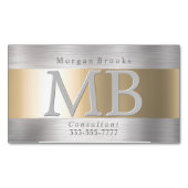 Elegante DIY Monogram Naam, Geborsteld Staal & Gou Magnetisch Visitekaartje (Voorkant)