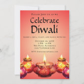 Elegante Diya Diwali Uitnodiging voor viering (Voorkant)