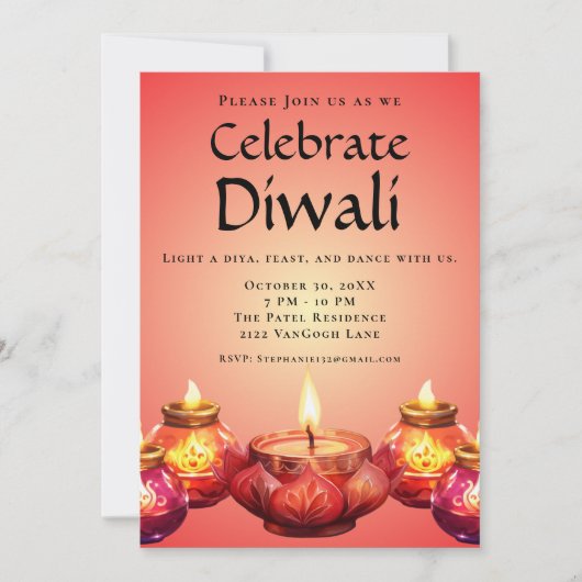 Elegante Diya Diwali Uitnodiging voor viering (Voorkant)