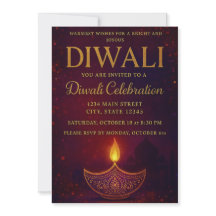 Elegante Diya & Gold Script Diwali-viering