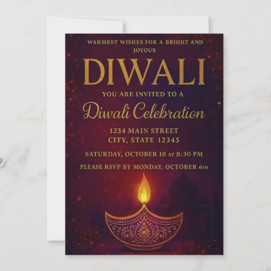 Elegante Diya & Gold Script Diwali-viering Kaart (Voorkant)