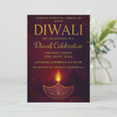 Elegante Diya & Gold Script Diwali-viering Kaart (Staand voorkant)