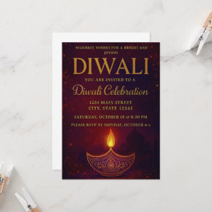 Elegante Diya & Gold Script Diwali-viering Kaart