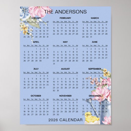 Elegante doch simpele bloemencalender 2026  |  poster (Voorkant)
