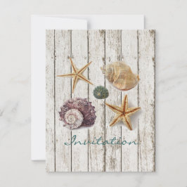 elegante dock hout zeeschelpen strand bruiloft kaart