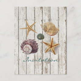 elegante dock hout zeeschelpen strand bruiloft kaart