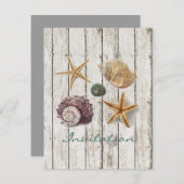 elegante dock houten schelpen strand bruiloft kaart (Voorkant / Achterkant)