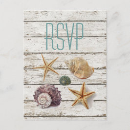 Elegante dock houten schelpen strand bruiloft RSVP Uitnodiging Briefkaart